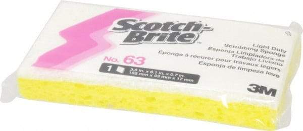 3M - 6.1" Long x 3.6" Wide x 0.7" Thick Scouring Sponge - Light-Duty, Yellow/White - Makers Industrial Supply