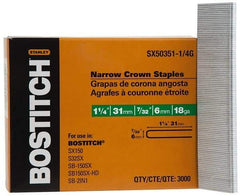 Stanley Bostitch - 1-1/4" Long x 7/32" Wide, 18 Gauge Crowned Construction Staple - Steel, Galvanized Finish - Makers Industrial Supply