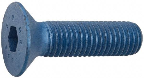 Metric Blue - M12x1.75 Metric Coarse Hex Socket Drive, 90° Flat Screw - Grade 12.9 Alloy Steel, Metric Blue Finish, Fully Threaded, 30mm OAL - Makers Industrial Supply