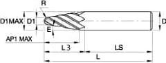 Kennametal - 6° Taper Angle per Side, 0.158" Small End Diam, 30.5mm LOC, Solid Carbide 4 Flute Tapered Ball End Mill - TiAlN/TiN/TiAlN Finish, 89mm OAL, 10mm Shank Diam, Spiral Flute, 30° Helix - Makers Industrial Supply