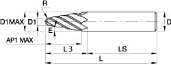 Kennametal - 6° Taper Angle per Side, 0.394" Small End Diam, 52.3mm LOC, Solid Carbide 4 Flute Tapered Ball End Mill - TiAlN/TiN/TiAlN Finish, 125mm OAL, 20mm Shank Diam, Spiral Flute, 30° Helix - Makers Industrial Supply