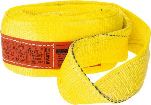 Lift-All - 12' Long x 4" Wide, 6,400 Lb Vertical Capacity, 1 Ply, Polyester Web Sling - 5,000 Lb Choker Capacity, Yellow - Makers Industrial Supply