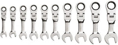 Flex Head Combination Wrench Set: 10 Pc, Metric Chrome-Plated