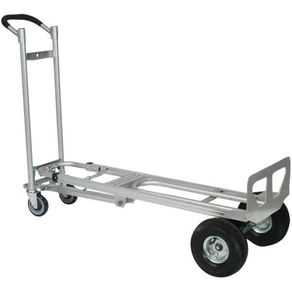 Wesco Industrial Products - 750 Lb Capacity 52" OAH 3 Position Hand Truck - 12 x 51" Base Plate, Continuous Handle, Aluminum, Full Pneumatic Wheels - Makers Industrial Supply