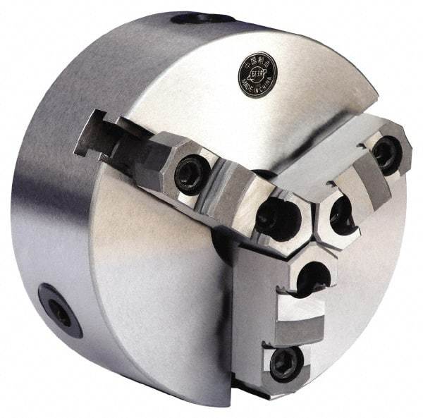 Gibraltar - 3 Jaws, 6" Diam, Self Centering Manual Lathe Chuck - D1-4 Mount Spindle, Reversible, 1.5748" Through Hole Diam, 0.0012" Axial Runout, 0.0012" Radial Runout, Forged Steel - Makers Industrial Supply