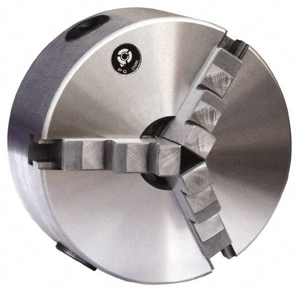 Gibraltar - 3 Jaws, 10" Diam, Self Centering Manual Lathe Chuck - Plain Back Mount Spindle, Reversible, 1,600 Max RPM, 3.1496" Through Hole Diam, 0.0016" Axial Runout, 0.0016" Radial Runout, Cast Iron - Makers Industrial Supply