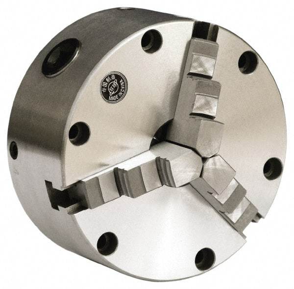 Gibraltar - 3 Jaws, 5" Diam, Self Centering Manual Lathe Chuck - Front Mount, Reversible, 3,000 Max RPM, 1.1811" Through Hole Diam, Cast Iron - Makers Industrial Supply