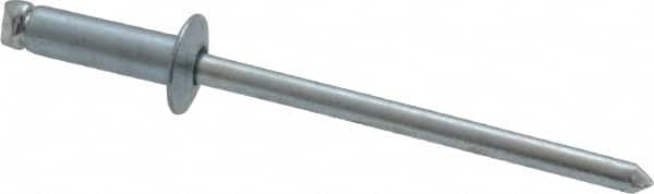 RivetKing - Size 44 Dome Head Steel Open End Blind Rivet - Steel Mandrel, 0.188" to 1/4" Grip, 1/4" Head Diam, 0.129" to 0.133" Hole Diam, 0.4" Length Under Head, 1/8" Body Diam - Makers Industrial Supply