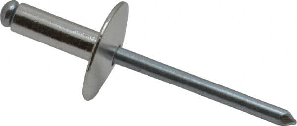 RivetKing - Size 66 Large Flange Dome Head Aluminum Open End Blind Rivet - Steel Mandrel, 0.251" to 3/8" Grip, 5/8" Head Diam, 0.192" to 0.196" Hole Diam, 0.575" Length Under Head, 3/16" Body Diam - Makers Industrial Supply