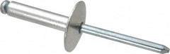 RivetKing - Size 610 Large Flange Dome Head Aluminum Open End Blind Rivet - Steel Mandrel, 0.501" to 5/8" Grip, 5/8" Head Diam, 0.192" to 0.196" Hole Diam, 0.825" Length Under Head, 3/16" Body Diam - Makers Industrial Supply