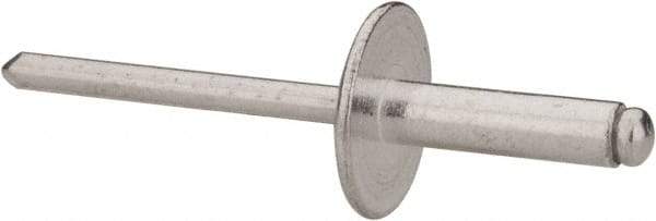 RivetKing - Size 68 Large Flange Dome Head Aluminum Open End Blind Rivet - Aluminum Mandrel, 0.376" to 1/2" Grip, 5/8" Head Diam, 0.192" to 0.196" Hole Diam, 0.7" Length Under Head, 3/16" Body Diam - Makers Industrial Supply