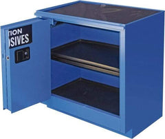 Securall Cabinets - 2 Door, 1 Shelf, Blue Steel Standard Safety Cabinet for Corrosive Chemicals - 36" High x 35" Wide x 22" Deep, Sliding Door, 3 Point Key Lock, 24 Gal Capacity - Makers Industrial Supply