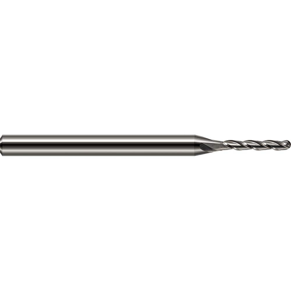 Ball End Mill: 0.031″ Dia, 0.156″ LOC, 3 Flute, Solid Carbide 2-1/2″ OAL, 1/8″ Shank Dia, 30 ° Helix, Uncoated, Single End