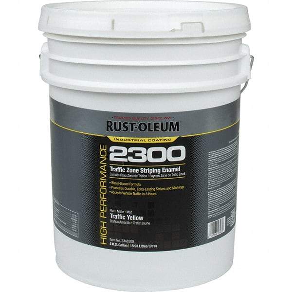 Rust-Oleum - 5 Gal Traffic Yellow Flat Finish Striping Paint - 410 to 540 Sq Ft per Gal, Interior/Exterior - Makers Industrial Supply