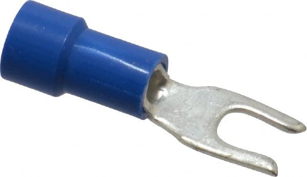 Made in USA - #6 Stud, 16 to 14 AWG Compatible, Fully Insulated, Crimp Connection, Standard Fork Terminal - Makers Industrial Supply