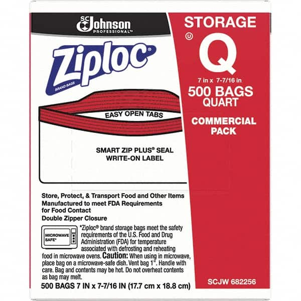 Ziploc - 500 Piece, 1 Quart Capacity, 8 Inch Long x 7 Inch Wide, Ziploc Storage Bag - 1.75 mil Thick, Rectangle Clear Plastic - Makers Industrial Supply