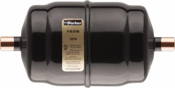 Parker - 1/2" Connection, 9" Long, Refrigeration Liquid Line Filter Dryer - 8" Cutout Length, 822/773 Drops Water Capacity - Makers Industrial Supply
