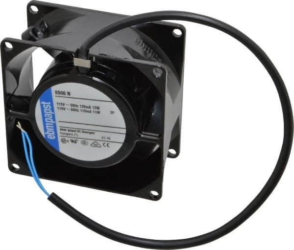 EBM Papst - 115 Volts, AC, 36 CFM, Square Tube Axial Fan - 0.1 Amp Rating, 80mm High x 3.15" Wide x 1-1/2" Deep - Makers Industrial Supply