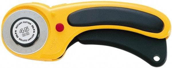 Olfa - Fixed Safety Cutter - 1.77" Tungsten Tool Steel Blade, Yellow & Black ABS Plastic with Elastomer Inset Handle, 1 Blade Included - Makers Industrial Supply