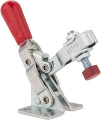 De-Sta-Co - 100 Lb Holding Capacity, Vertical Handle, Manual Hold Down Toggle Clamp - 55° Handle Movement, 100° Bar Opening, U-Bar, Flanged Base, Electro-Plated Zinc, Carbon Steel - Makers Industrial Supply