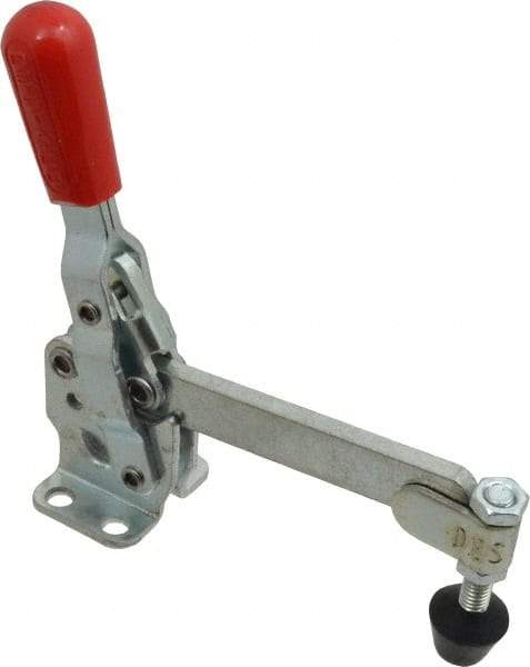 De-Sta-Co - 500 Lb Holding Capacity, Vertical Handle, Manual Hold Down Toggle Clamp - 57° Handle Movement, 99° Bar Opening, Solid Bar, Flanged Base, Electro-Plated Zinc, Carbon Steel - Makers Industrial Supply