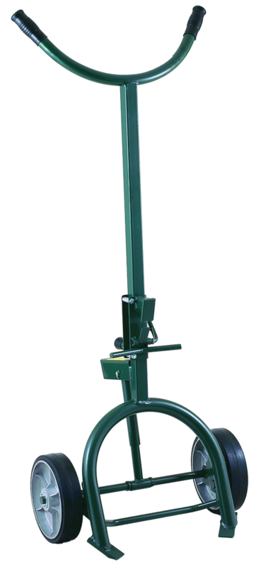 Drum Truck - Adjustable Sliding Chime Hook for steel or fiber drums - Spring loaded - 10" M.O.R wheels 60" H x 25" W - Makers Industrial Supply