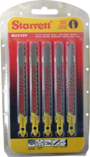 Starrett - 4" Long, 10 Teeth per Inch, Bi-Metal Jig Saw Blade - Toothed Edge, 5/16" Wide x 0.05" Thick, U-Shank, Ground Taper Tooth Set - Makers Industrial Supply