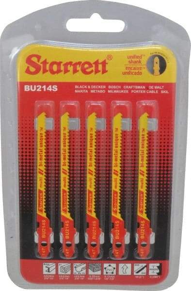 Starrett - 3" Long, 14 Teeth per Inch, Bi-Metal Jig Saw Blade - Toothed Edge, 3/16" Wide x 0.04" Thick, U-Shank, Wavy Tooth Set - Makers Industrial Supply