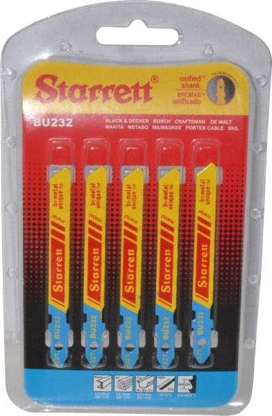 Starrett - 3" Long, 32 Teeth per Inch, Bi-Metal Jig Saw Blade - Toothed Edge, 5/16" Wide x 0.04" Thick, U-Shank, Wavy Tooth Set - Makers Industrial Supply