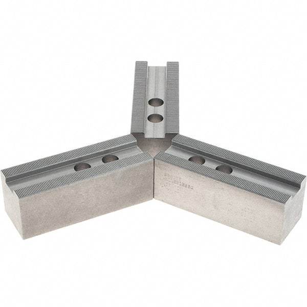 Abbott Workholding Products - 1.5mm x 60° Serrated Attachment, Square Soft Lathe Chuck Jaw - 3 Jaws, Steel, 1.1811" Btw Mount Hole Ctrs, 5-1/2" Long x 2" Wide x 2" High, 0.8268" Groove, 0.6299" & 16mm Fastener - Makers Industrial Supply