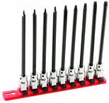 9 Piece - T8; T9; T10; T15; T20; T25; T27; T30; T40 - 6" OAL - 3/8" Drive Torx Bit Socket Set - Makers Industrial Supply
