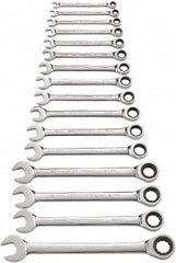 GearWrench - 16 Piece, 8mm to 24mm, 12 Point Combination Wrench Set - Metric Measurement Standard, Full Polish Chrome Finish - Makers Industrial Supply