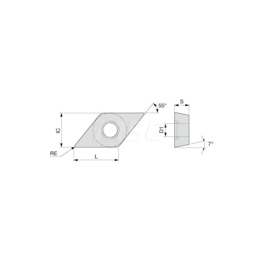 Turning Insert:  DCMT21.50.5PS AH120,  Solid Carbide TiAlN Finish,  Neutral,  1/4″ Inscribed Circle,  0.0080″ Corner Radius,  55.0 &deg N/A Diamond,  Series  DCMT