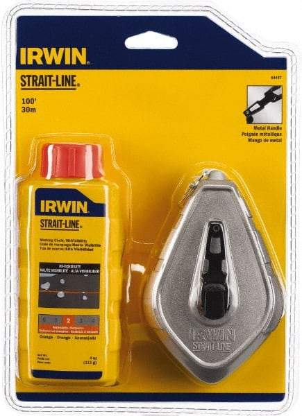 Irwin - 100' Long Reel & Chalk Set - Orange, Includes (1) 4 oz High Visibility Orange Chalk (1:1) & (1) Aluminum Reel - Makers Industrial Supply