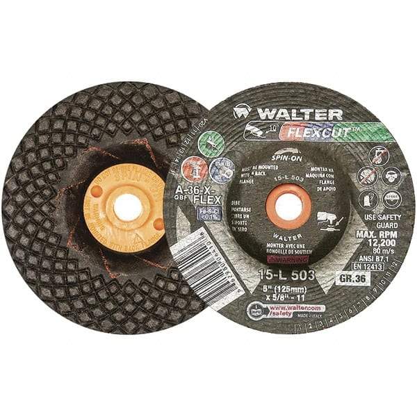 WALTER Surface Technologies - 5" Diam x 5/8" Hole, 36 Grit Surface Grinding Wheel - Aluminum Oxide, Very Coarse Grade, 12,200 Max RPM - Makers Industrial Supply