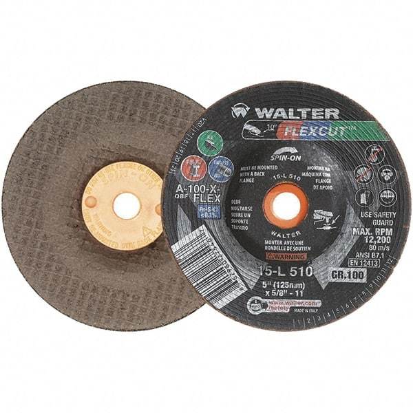 WALTER Surface Technologies - 5" Diam x 5/8" Hole, 100 Grit Surface Grinding Wheel - Aluminum Oxide, Fine Grade, 12,200 Max RPM - Makers Industrial Supply