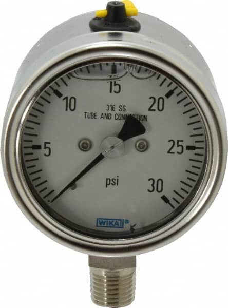 Wika - 2-1/2" Dial, 1/4 Thread, 30 Scale Range, Pressure Gauge - Lower Connection Mount, Accurate to 2-1-2% of Scale - Makers Industrial Supply