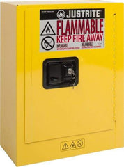 Justrite - 1 Door, 1 Shelf, Yellow Steel Space Saver Safety Cabinet for Flammable and Combustible Liquids - 22" High x 17" Wide x 8" Deep, Manual Closing Door, 2 Gal Capacity - Makers Industrial Supply