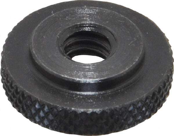 Gibraltar - 1/4-20" UNC Thread, Black Oxide Finish, Steel Round Knurled Check Nut - 7/32" Overall Height, 3/4" Head Diam, 1/2" Base Diam - Makers Industrial Supply