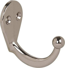 National Mfg. - 1" Wide x 1-3/4" High x 0.13" Thick, Single Prong Robe Hook - 1-3/4" Projection, Nickel Plated - Makers Industrial Supply