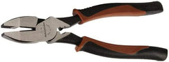 Paramount - 9" OAL, 1-9/16" Jaw Length x 1-1/4" Jaw Width, Side Cutting Linesman's Pliers - Serrated Jaw, New England Style Head, Double Injection Molded Handles - Makers Industrial Supply