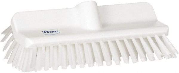 Vikan - 1-1/2" Bristle Length, Polyester Cleaning & Finishing Brush - 9-5/8" Long x 5" Wide Head, 10" OAL, European Threaded Handle, White, Polypropylene Block - Makers Industrial Supply