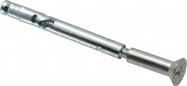 Powers Fasteners - 1/4" Diam, 1/4" Drill, 3" OAL, Sleeve Concrete Anchor - 1018 Steel, Flat Head, Combination Slotted/Phillips Drive - Makers Industrial Supply