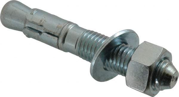 Powers Fasteners - 3/4" Diam, 3/4" Drill, 4-3/4" OAL, 1-7/8" Min Embedment Wedge Expansion Concrete Anchor - 1018 Steel, Zinc-Plated Finish, Hex Nut Head, Hex Drive, 2-1/4" Thread Length - Makers Industrial Supply