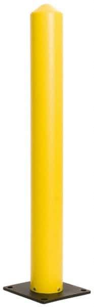 Eagle - 5" Diam x 42" High, Yellow High Density Polyethylene Bollard - 10" Wide x 10" Long Mounting Plate, 5 Lb - Makers Industrial Supply