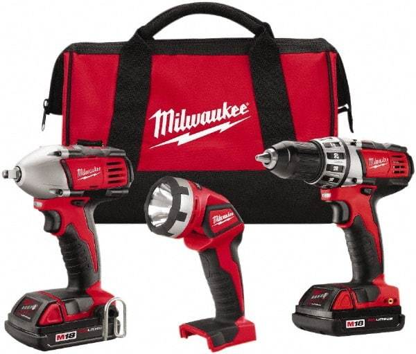 Milwaukee Tool - 18 Volt Cordless Tool Combination Kit - Includes 1/2" Compact Drill/Driver & 3/8" Compact Impact Wrench, Lithium-Ion Battery Included - Makers Industrial Supply