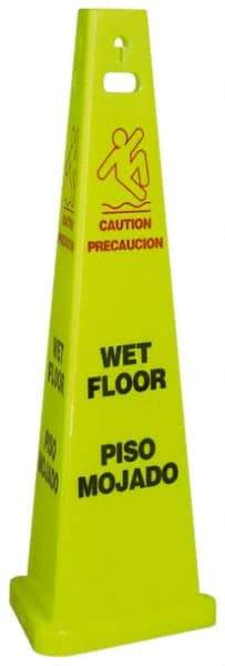 NMC - Caution - Wet Floor, 40" High, Plastic Floor Sign - English/Spanish, Cone, Red & Black on Yellow, For Restroom, Janitorial & Housekeeping - Makers Industrial Supply