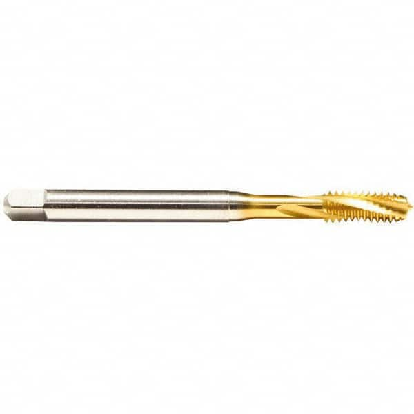 Emuge - M2x0.40 Metric 2 Flute 6H Bottoming Spiral Flute Tap - Cobalt, TiN Finish, 45mm OAL, Right Hand Flute, Right Hand Thread, Series Rekord D - Makers Industrial Supply