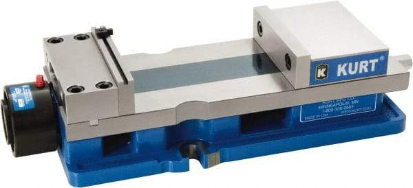 Kurt - 6" Jaw Width, 9" Jaw Opening Capacity, Horizontal Stationary Machine Vise - Hydraulic Operation, 1 Station, 20.568" Long x 4.86" High x 1-47/64" Deep, 1.735" Jaw Height, 12,600 Lb Max Clamp Force, Ductile Iron - Makers Industrial Supply