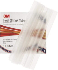 3M - 6" Long, 2:1, Polyolefin Heat Shrink Electrical Tubing - Clear - Makers Industrial Supply